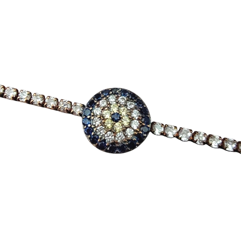 Sterling Silver '925' Gold Vermeil Clear Rhinestone Evil Eye Tennis Bracelet - Picture 6 of 10